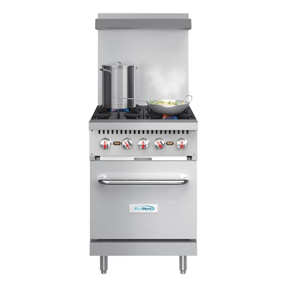 Pemberly Row 24" 4 Burner Commercial Natural Gas Range with Oven in Steel