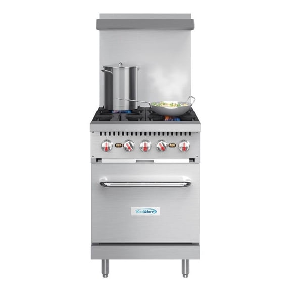 Pemberly Row 24" 4 Burner Commercial Natural Gas Range with Oven in Steel