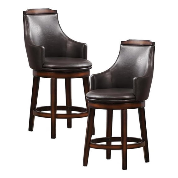 Pemberly Row 24.5" Transitional Wood Swivel Counter Stool in Oak (Set of 2)