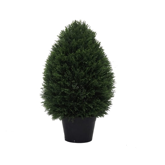 Pemberly Row 24" Artificial Wide Cedar Teardrop Shaped Bush w/ Black Pot - Green