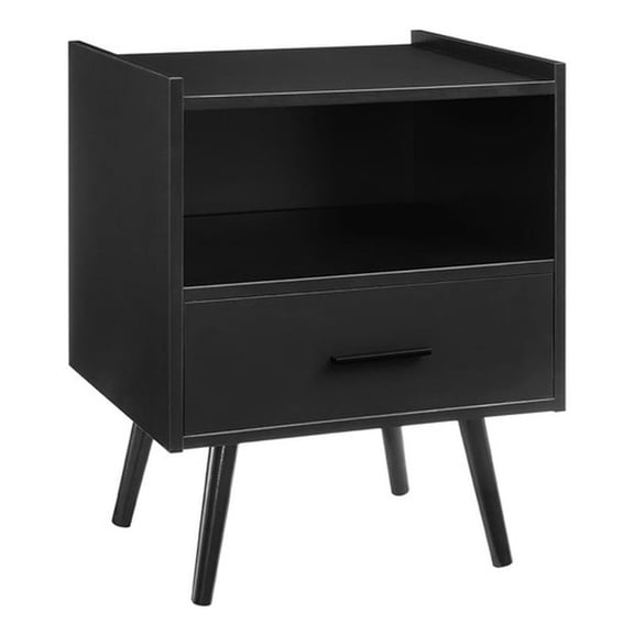 Pemberly Row 24" Black Laminate Side Table with Drawer and Open Cubby Shelf