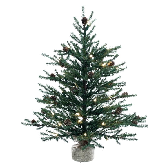 Pemberly Row 24" Carmel Pine Artificial Christmas Tree with LED Lights in Green