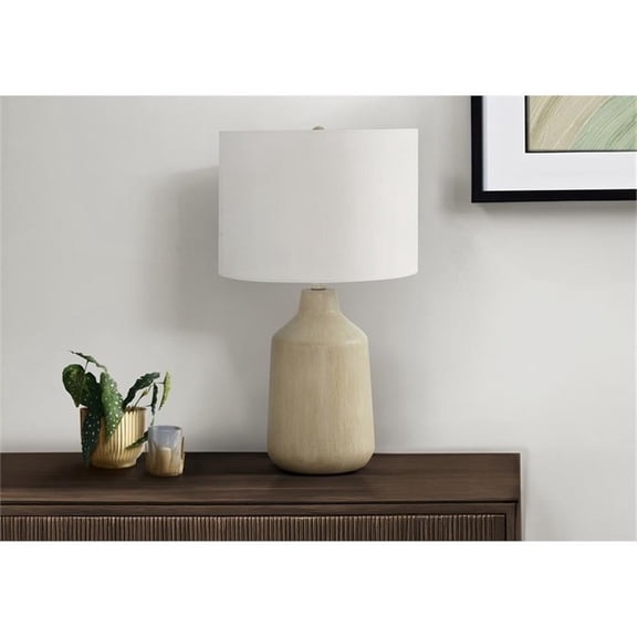 Pemberly Row 24" Concrete Stone Table Lamp with Round Finial in Beige/Ivory
