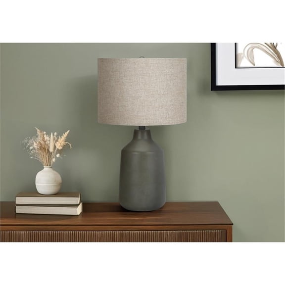 Pemberly Row 24" Concrete Stone Table Lamp with Round Finial in Gray/Beige