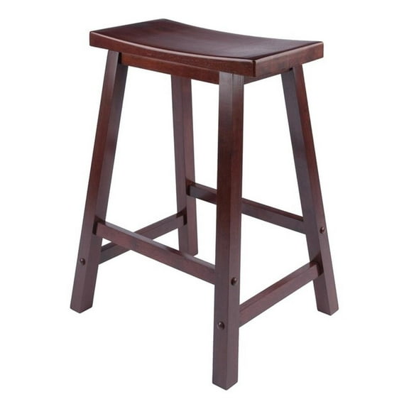 Pemberly Row 24" Contemporary Saddle Seat Solid Wood Counter Stool in Walnut