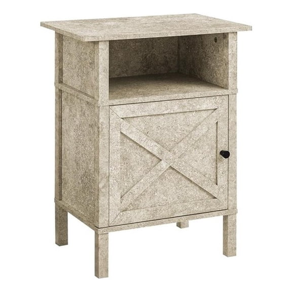 Pemberly Row 24" Cream Stone Laminate Side Table with Cabinet and Open Shelf