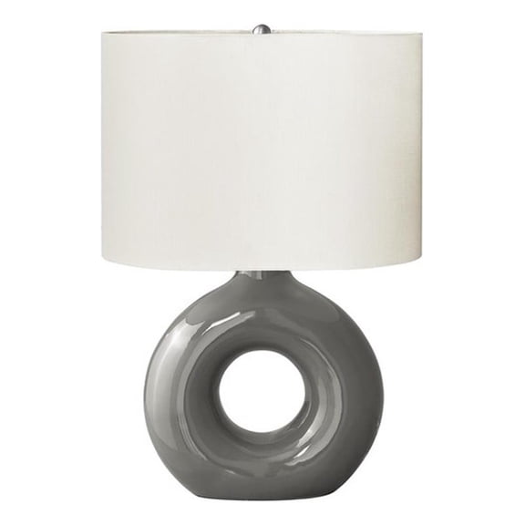 Pemberly Row 24" Donut-Shaped Dark Gray Ceramic Lamp with Ivory Shade