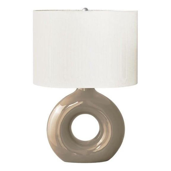 Pemberly Row 24" Donut-Shaped Light Brown Ceramic Lamp with Ivory Shade