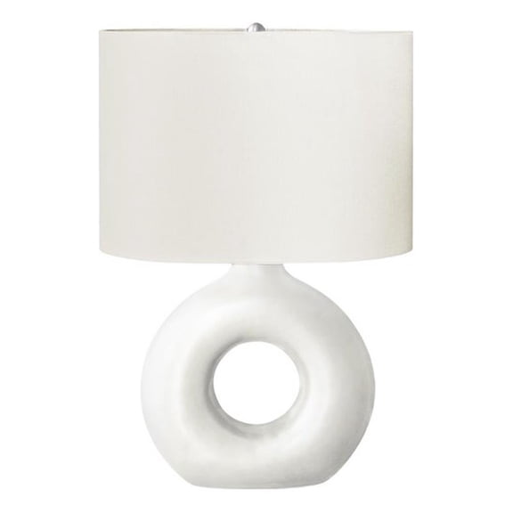 Pemberly Row 24" Donut-Shaped White Ceramic Table Lamp with Ivory Shade