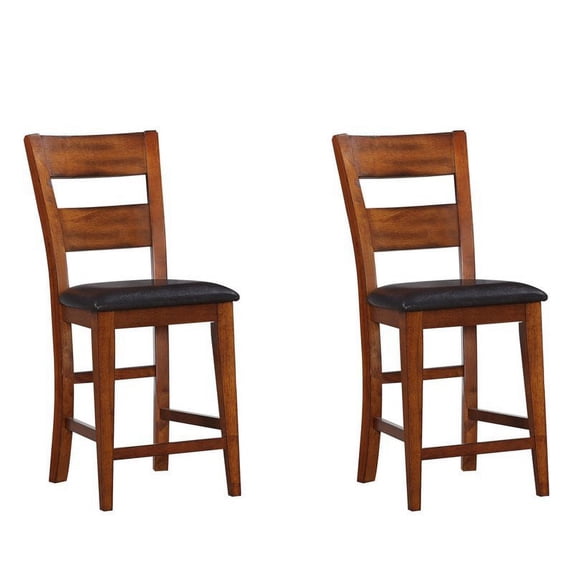 Pemberly Row 24" Faux Leather Bar Stool in Brown (Set of Two)