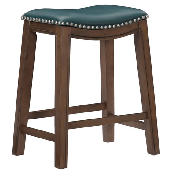 Pemberly Row 24" Faux Leather Saddle Counter Stool in Green