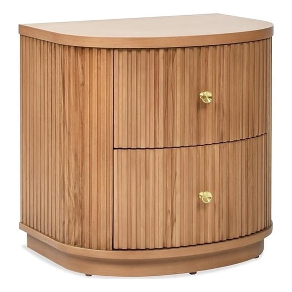 Pemberly Row 24" Half Moon 2-Drawer Storage Side Table in Natural Brown