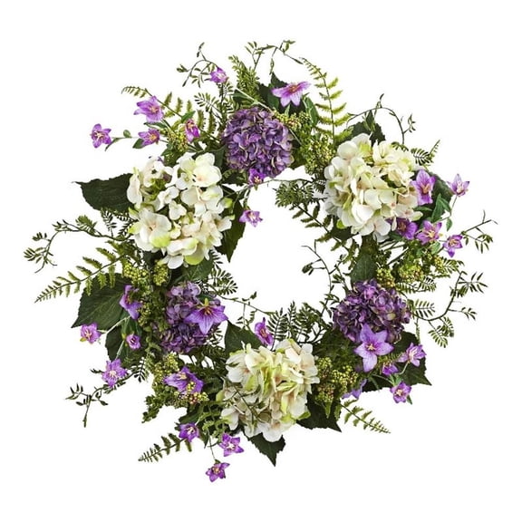 Pemberly Row 24" Hydrangea Berry Wreath with Diverse Textures in Purple