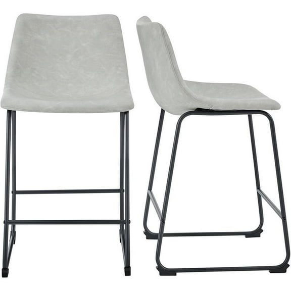 Pemberly Row 24" Industrial Faux Leather Counter Stools in Gray (Set of 2)