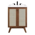 thumbnail image 1 of Pemberly Row 24" Modern Wood Bathroom Vanity with Rattan Door in Walnut/White, 1 of 16