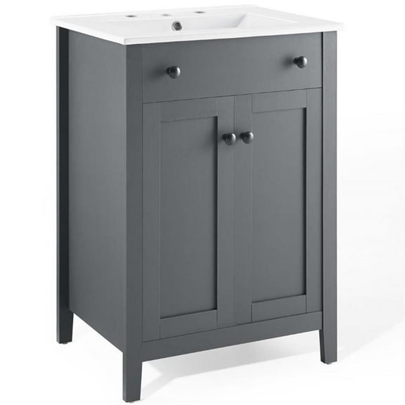 Pemberly Row 24" Modern Wooden Bathroom Vanity in Gray and White