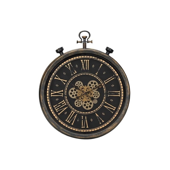Pemberly Row 24" Round Pocket Watch Wall Clock with Moving Gears in Brown
