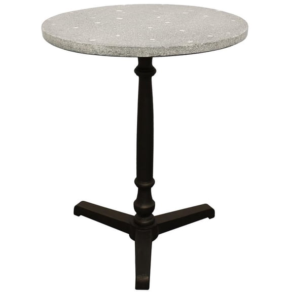 Pemberly Row 24" Round Stone Top Bistro Table on Cast Iron Base in Gray