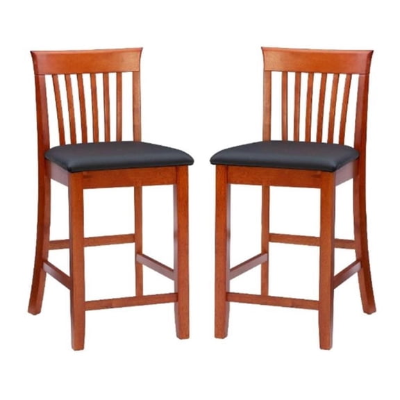 Pemberly Row 24" Rubberwood Counter Stool in Cherry - Set of 2