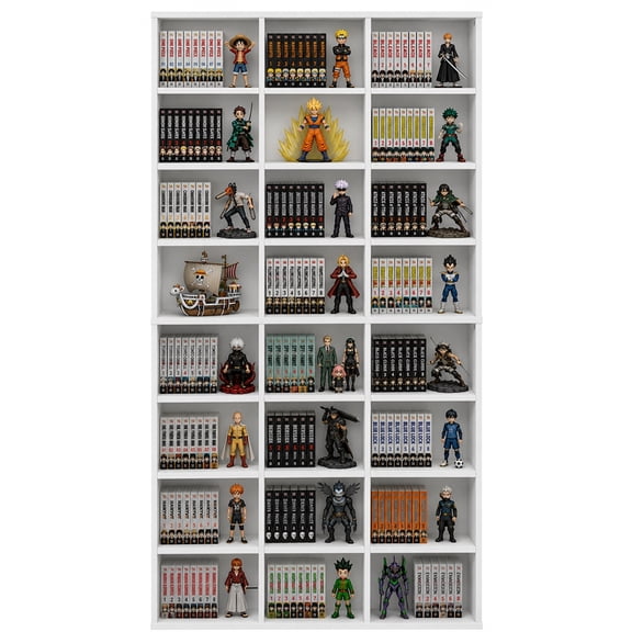 Pemberley Row Composite Wood White Media Storage Tower Rectangular Adjustable 7.09" x 37.28" x 60.47" Unassembled