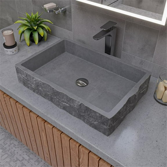Pemberly Row 24" Solid Concrete Chiseled Rectangular Above Mount Vessel Sink