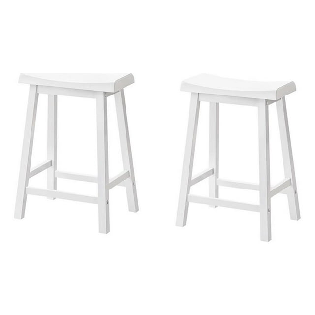 Pemberly Row 24" Solid Wood Saddle Seat Counter Stool in White (Set of 2)