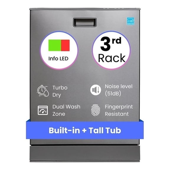 Pemberly Row 24" Stainless Steel Built-In Dishwasher with Top Control in Silver