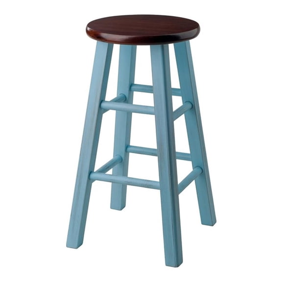 Pemberly Row 24" Transitional Solid Wood Counter Stool in Walnut and Light Blue