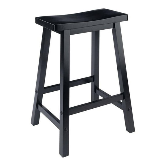 Pemberly Row 24" Transitional Solid Wood Saddle Seat Bar Stool in Black