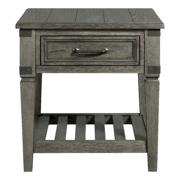 Pemberly Row 24" Transitional Wood Veneer End Table in Pewter