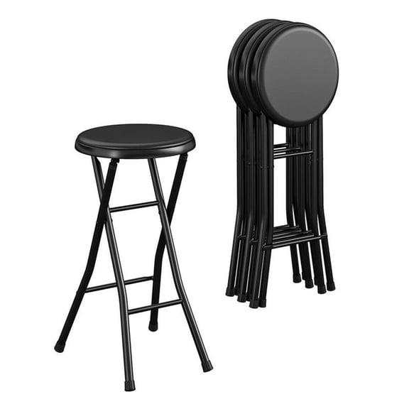 Pemberly Row 24" Vinyl Padded Folding Stool Multipurpose in Black (4-Pack)