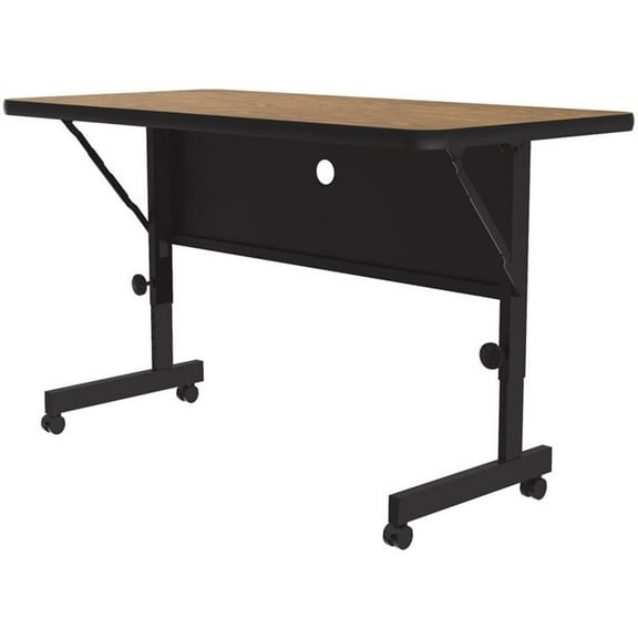 Pemberly Row 24"W x 48"D Metal & Wood Flip Top Table in Medium Oak/Black