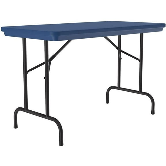 Pemberly Row 24"W x 48"D Plastic Resin & Steel Metal Folding Table in Blue