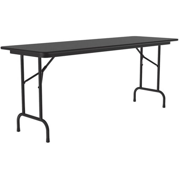 Pemberly Row 24"W x 60"D Metal & Wood Folding Table in Black Granite