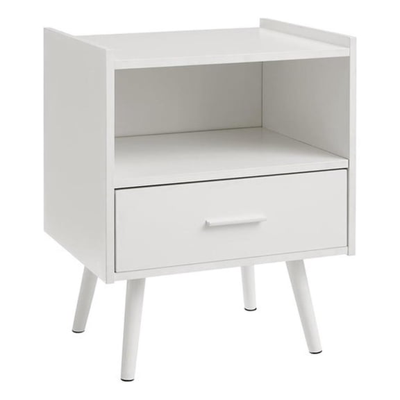 Pemberly Row 24" White Laminate Side Table with Drawer and Open Cubby Shelf