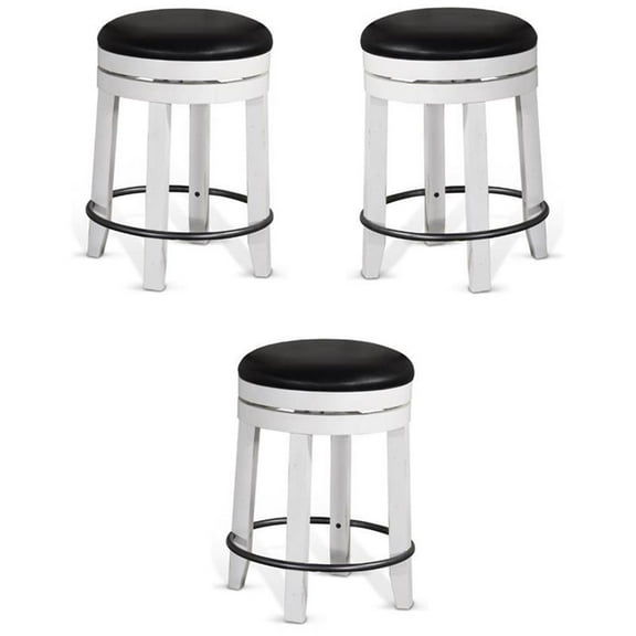Pemberly Row 24" Wood Backless Swivel Stool in White & Dark Brown - Set of 3