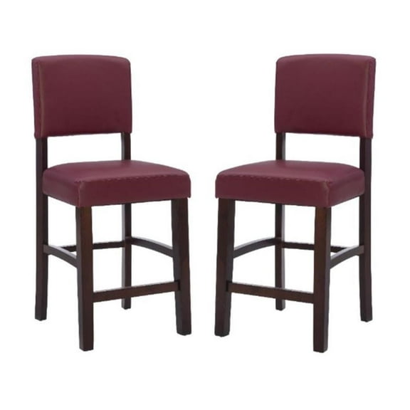 Pemberly Row 24" Wood Counter Stool in Dark Red Finish - Set of 2