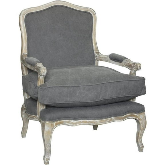 Pemberly Row 24" Wood Lounge Chair in Antique White & Frost Grey Fabric