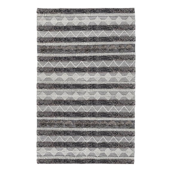Pemberly Row 24 x 30" Geometric Polyester Fabric Area Rug in Ivory/Gray