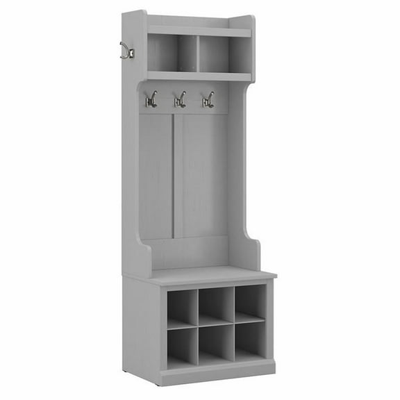 Pemberly Row 24W Hall Tree & Shoe Bench w/ Shelves in Gray -Engineered Wood