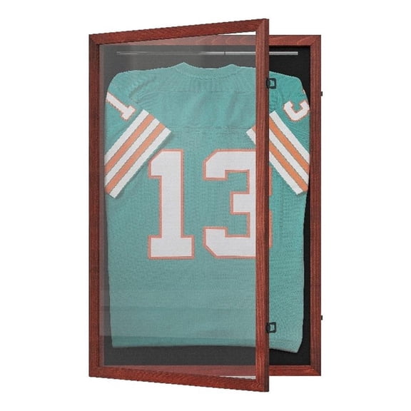Pemberly Row 24x36 Wooden Jersey Display Case with Foam Board & Lock in Mahogany