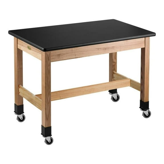 Pemberly Row 24x54" Ash Wood Science Lab Table with HPL Top and Casters in Black
