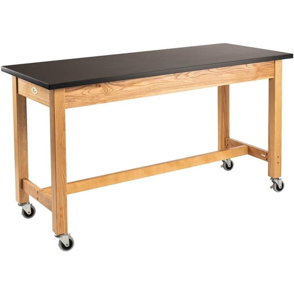 Pemberly Row 24x60" Wood Science Lab Table with Chemical Resistant Top in Black