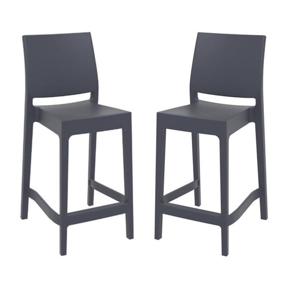 Pemberly Row 25.6" Resin Counter Stool in Dark Gray - Set of 2