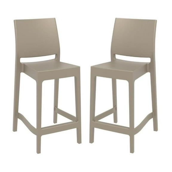Pemberly Row 25.6" Resin Counter Stool in Taupe Finish - Set of 2
