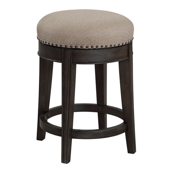 Pemberly Row 25" Backless Swivel Counter Stool with Nailhead Trim in Smokey Gray