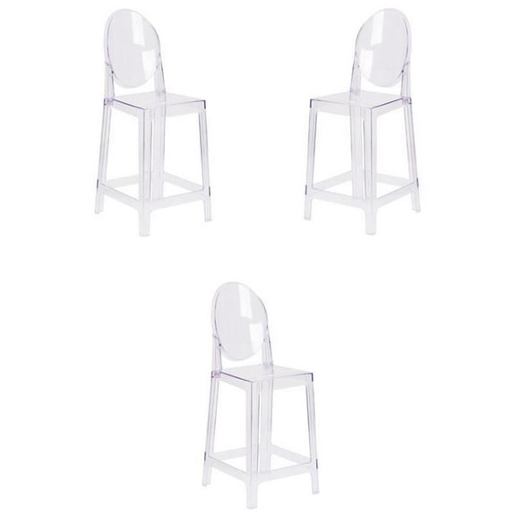 Pemberly Row 25" Oval Back Ghost Counter Stool in Transparent Crystal - Set of 3