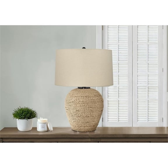 Pemberly Row 25" Rattan Ginger Jar Table Lamp with Beige Drum Shade