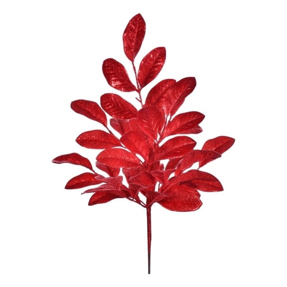 Pemberly Row 25" Red Artificial Apple Leaf Glitter Bush. 2 per bag.