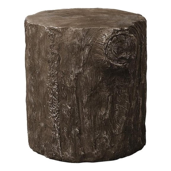 Pemberly Row 25" Round Tree Stump Indoor/Outdoor Accent Table in Walnut